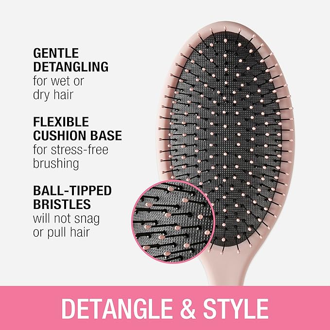 Conair Detangling Hair Brush 3PK - For wet and dry hair - curly hair brush - hair brushes for women - detangler brush - hair brushes for women - Evergreen, Blush Pink, Black Assorted