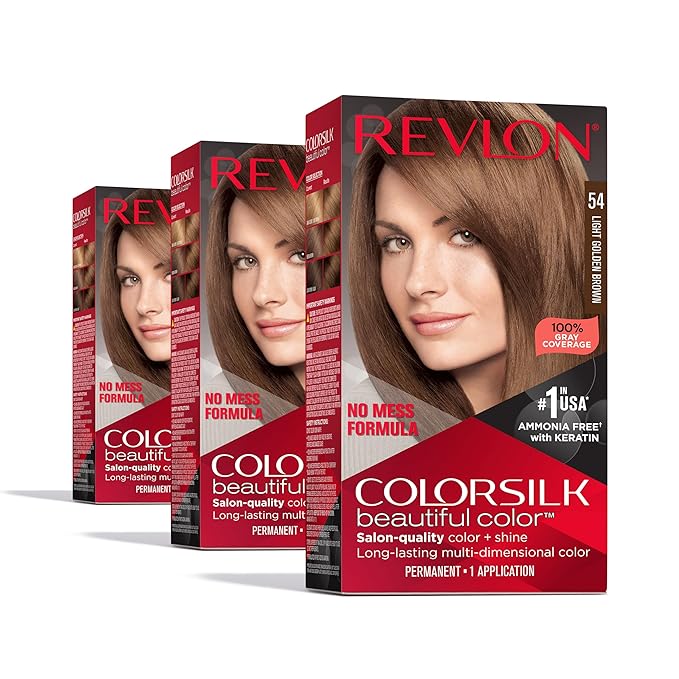 Revlon Colorsilk Beautiful Color Permanent Hair Color, (OLD VERSION) 54 Light Golden Brown (Pack of 3)