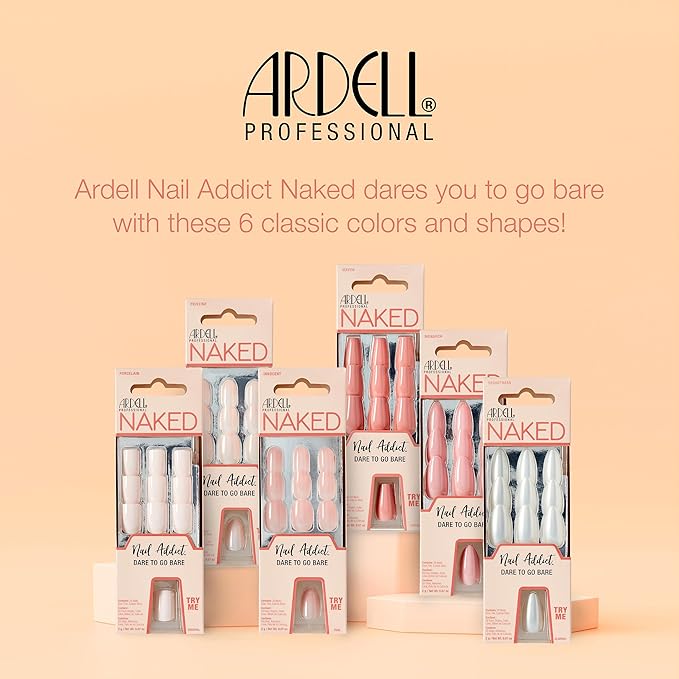 Ardell Nail Addict Naked Innocent, Press On Nails, Short Round Shape, Nail Kit, 1-Pack