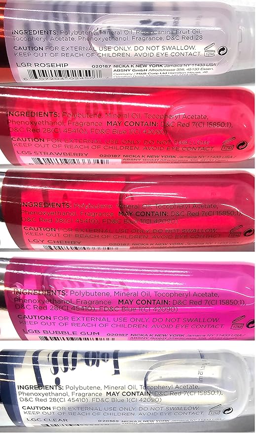 5 Pack Variety Bundle of Lip Gels With Viatmin E - Clear, Rosehip, Strawberry, Cherry, and Bubble Gum Hydrating Lip Glosses