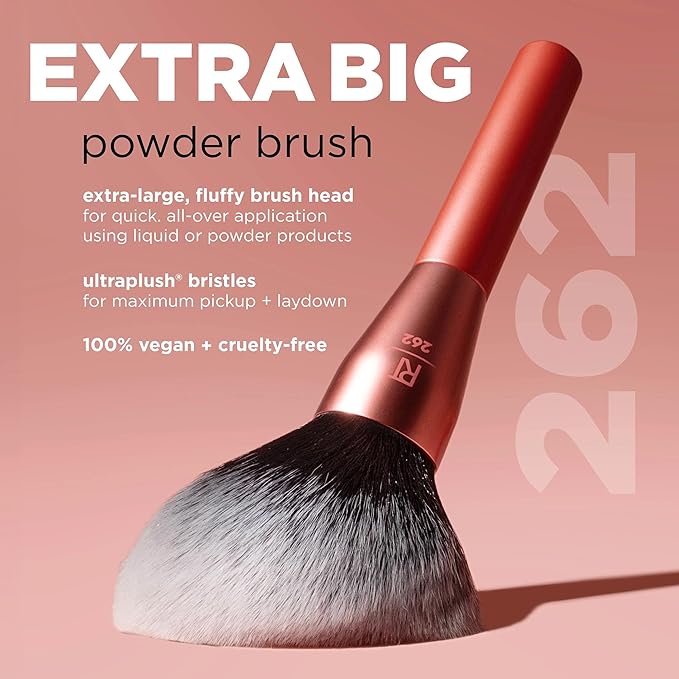 Real Techniques Extra Big Powder Brush, Large Makeup Brush For Powder, Fluffy Head For All-Over Setting, XL Oversized Brush For Quick Application, Cruelty-Free, Synthetic Bristles, 1 Count