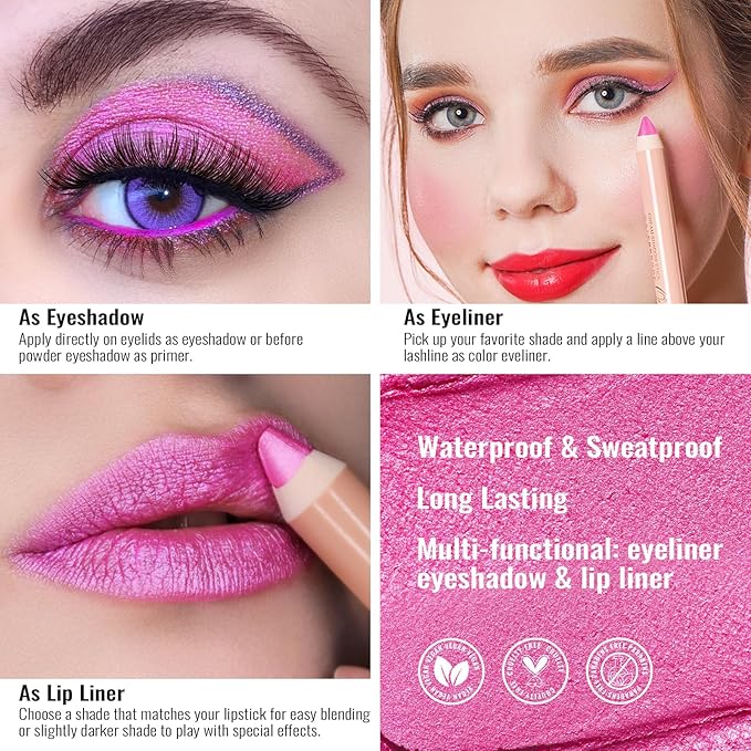 Oulac 3PCS Pink Lipstick Set | Metallic Lipstick, Moisturizing Lipstick, Lip Liner Stick | Smooth & Vegan | Ideal for Makeup Enthusiasts