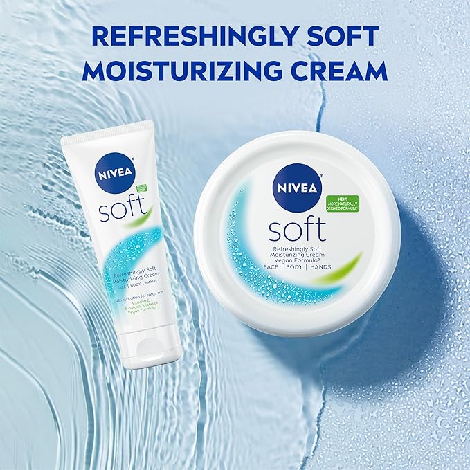NIVEA Soft Refreshingly Soft Moisturizing Cream, Lightweight Moisturizer for Face, Body and Hands, Body Cream Enriched with Jojoba Oil and Vitamin E, 2.6 Oz Tube, Pack of 3