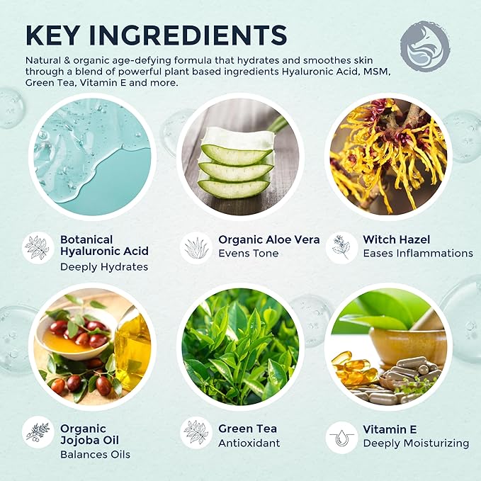 Hyaluronic Acid Face Serum - Hydrating Anti Wrinkle Anti Aging Facial Serum - With Vitamin C and E, Green Tea, Jojoba Oil - Natural and Organic - 1 Oz by Foxbrim Naturals