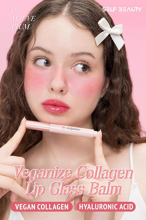 self beauty Veganize Collagen Lip Glass Balm | Hydrating Lip Balm in 9 Vibrant Colors | Moisturizing Lip Care Infused with Collagen Jelly Magic | No Animal Trial Lip Balm 0.06 oz (#9 Mauve Plum)