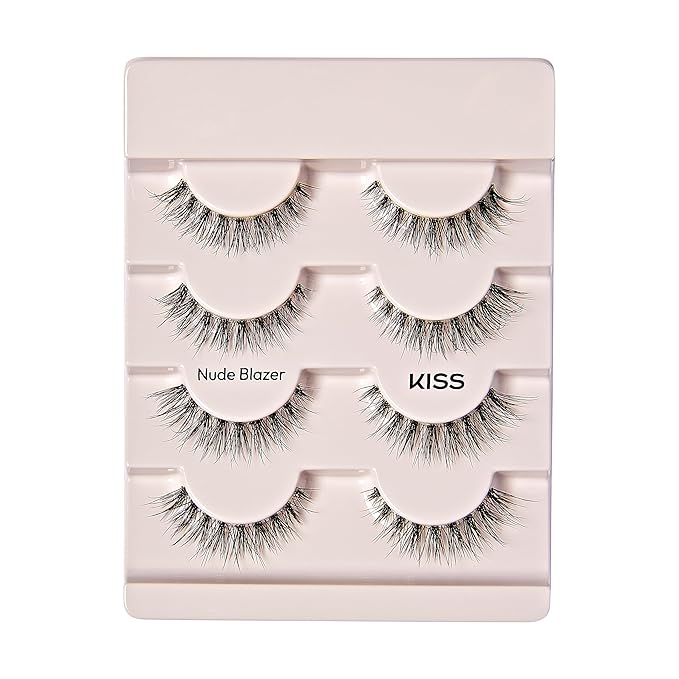 KISS The New Natural, False Eyelashes, 'Pearl Earring', 12 mm, Includes 4 Pairs Of Lashes, Contact Lens Friendly, Easy to Apply, Reusable Strip Lashes
