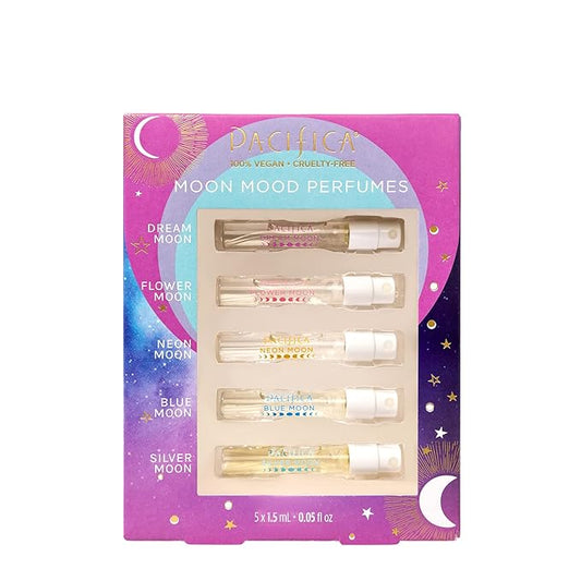 Pacifica Beauty Mood Moons Spray Perfume Set, Fragrances, Travel Perfume, Dream Moon, Flower Moon, Neon Moon, Blue Moon, Silver, Moon, Clean Perfume, Mini Perfume, Vegan, 0.05 fl oz Each (Set of 5)