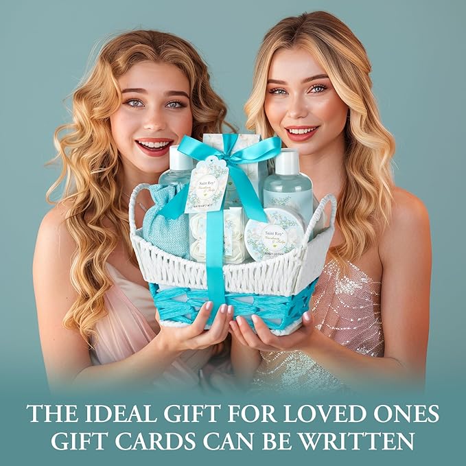 Mother's Day Gift for Mom Spa Gift Baskets for Women, Gardenia Tulip Home Spa Kit with Cosmetic Bag gift woman. Bath & Body Basket Set 8Pcs Bath and Body Gifts Set, Luxury Gift Basket