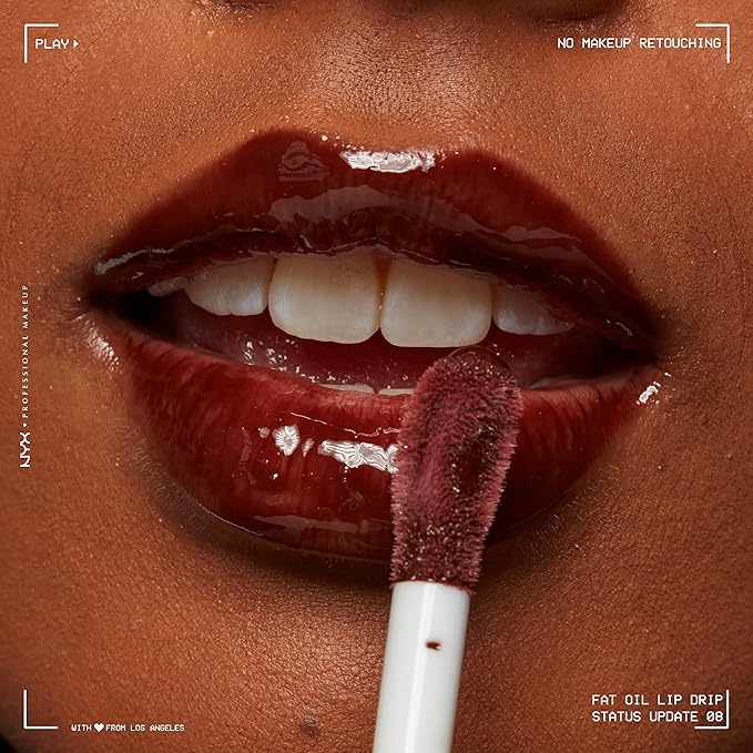 NYX PROFESSIONAL MAKEUP Fat Oil Lip Drip, Moisturizing Lip Oil Gloss, Vegan Tinted Formula, Up to 12 HR Hydration - Status Update (Rich Chocolate)