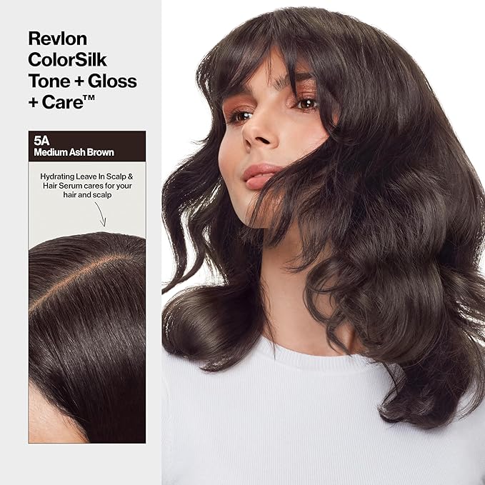 Revlon ColorSilk Tone + Gloss + Care Demi Permanent Hair Color, Dye Kit with Leave-In Scalp and Haircare Serum, 2x Shinier, 4x Stronger, 5A Medium Ash Brown, 4.5 fl oz