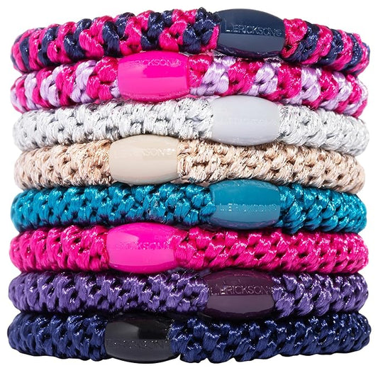 L. Erickson Grab & Go Ponytail Holders, Berry, Set of Eight - Exceptionally Secure with Gentle Hold
