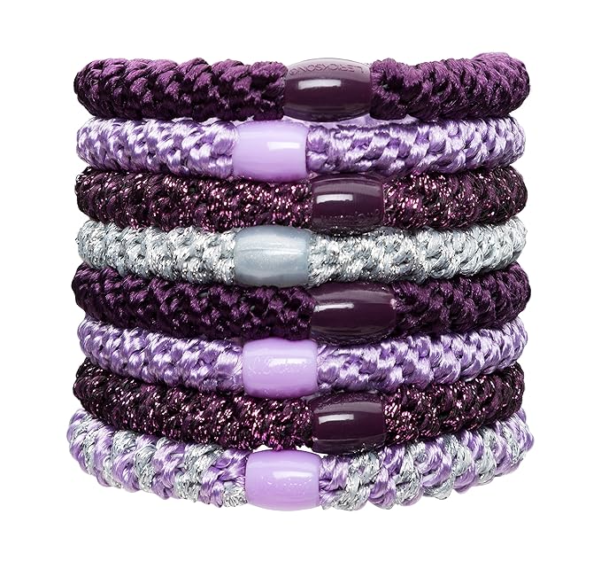 L. Erickson Grab & Go Pony - Royal - 8 Pack Ponytail Holder Hair Ties - Mixed Purples