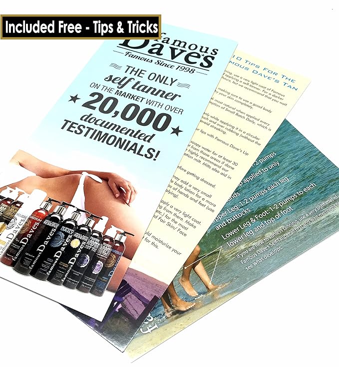 Fair Skin and Face Self Tanner - America's 20,000 Testimonial Famous Dave's Moisture Tan Light 8 Fl Oz. Professional Tanning Lotion for Body and Face - Waterproof