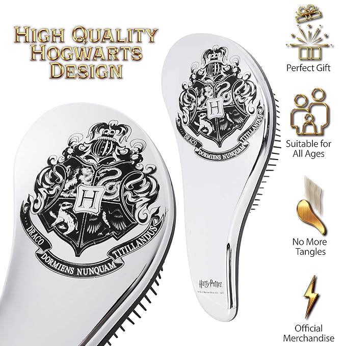 Harry Potter Gifts for Girls Hair Brush for All Hair Types Detangling Styling Women Beauty Accessories Handbag Size Official Product (Silver)