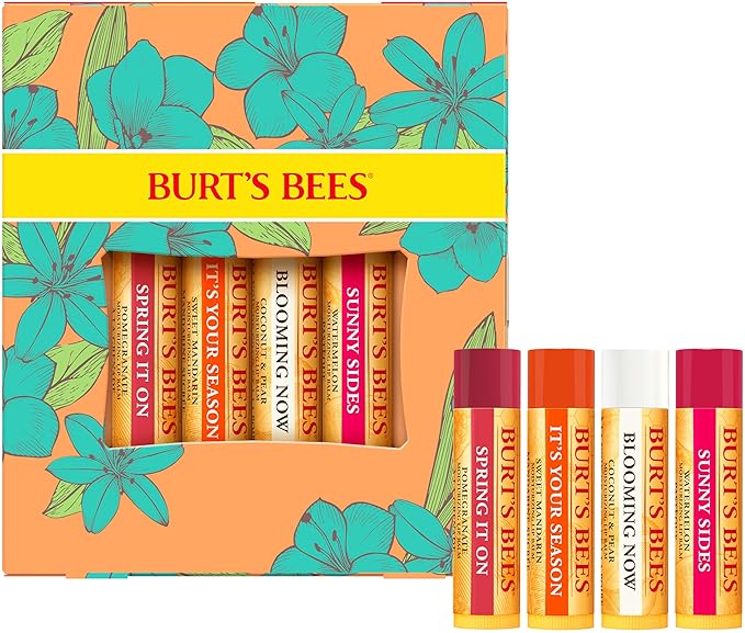 Burt's Bees Gifts Ideas - Just Picked Lip Balm Set, Pomegranate, Watermelon, Sweet Mandarin, Coconut & Pear, Natural Origin Lip Treatment, 4 Tubes, 0.15 oz.