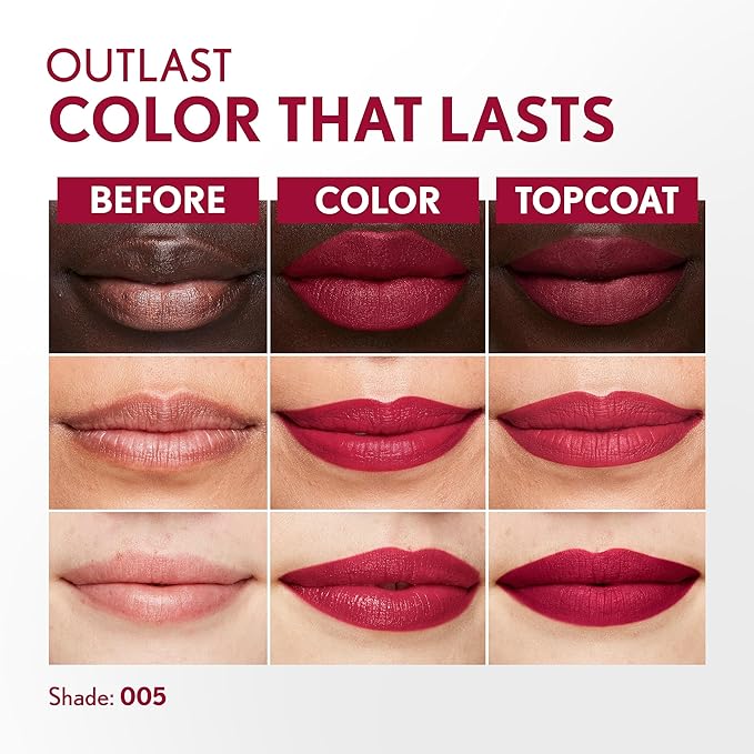 COVERGIRL Outlast All-Day, 005 All-Star, Lip Color, 24-Hour Wear, Hydrating Balm, Kiss-Proof, Moisturizing, Vegan Formula, 0.07oz/0.08oz