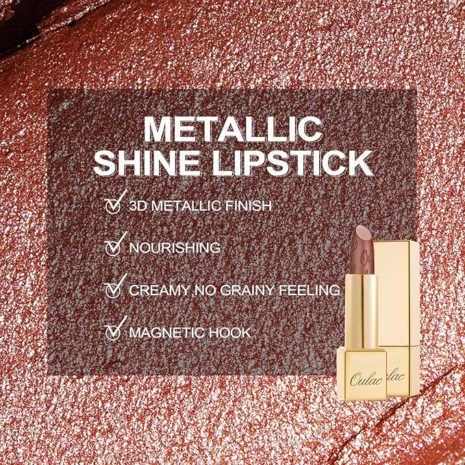 Oulac Glitter Lipstick for Women with Metallic 3D Shine Lightweight Hydrating Formula, High Impact Lip Color, Vegan Beauty, Sheer Coverage Lip Makeup, Christmas Gifts for Women, Me Time(24)