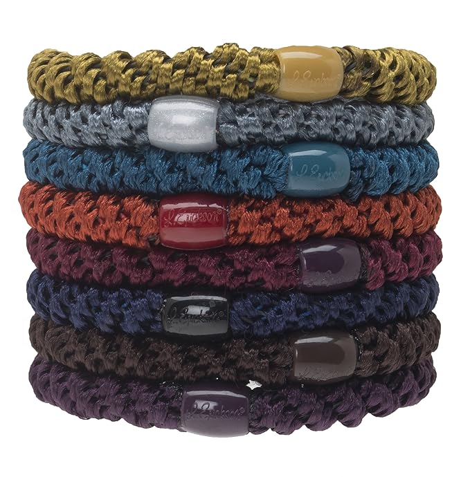 L. Erickson Grab & Go Pony - Fall Colors - 8 Pack Ponytail Holder Hair Ties - Dark Color Mix