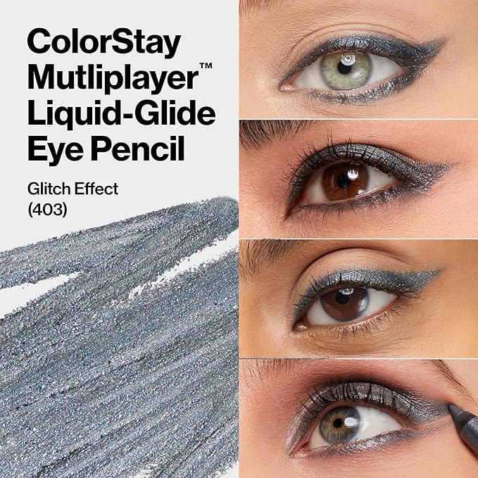 REVLON ColorStay Multiplayer Liquid-Glide Eye Pencil, Multi-Use Makeup With Blending Brush, Blends Then Sets, Creamy Texture, Waterproof, Smudge-proof, Longwearing, 403 Glitch Effect, 0.03 Oz