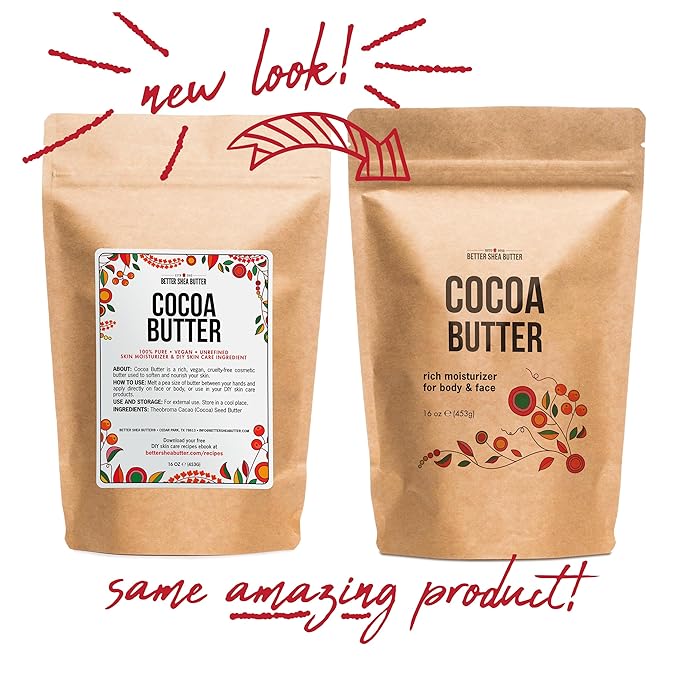 Better Shea Butter Raw Cocoa Butter - Unrefined, 100% Pure, Food Grade - Use for Cocoa Lip Balm, Stretch Marks Cream, Cacao Butter Cream, Scars Oil, Whipped Lotion - Skin & Hair Moisturizer 1LB Block