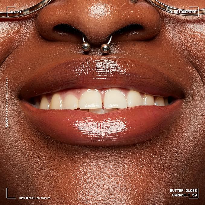 NYX PROFESSIONAL MAKEUP Butter Gloss Brown Sugar, Non-Sticky Lip Gloss - Caramelt (Medium Brown) (Pack of 2)