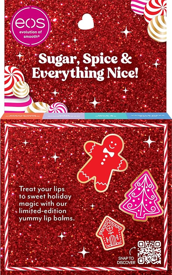 eos Holiday Lip Balm Gift Set- Speculoos Cookie Butter, Milk & Cookies, Iced Gingerbread, Vanilla Cake Batter, Limited-Edition Skincare, 0.14 oz, 4-pack