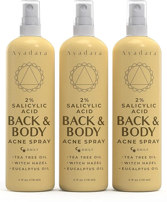 Acne Treatment Body Spray with 2% Salicylic Acid, Tea Tree Scent, for All Hair Types, Soothing and Moisturizing, 3-Pack