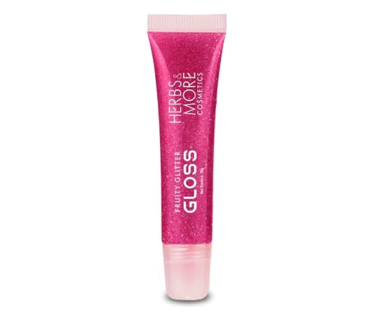 Herbs & More Cosmetics Fruity Lip Gloss Glitter – High Shine, Long-Lasting Moisture, Lightweight Non-Sticky Formula for Sparkling Lips - 10ml (Strawberry, 10ML)