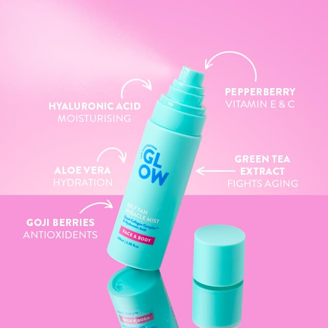 Australian Glow Miracle Mist, Self Tanner for Face & Body w/Quad-Collagen Complex & Hyaluronic Acid, 3.38 fl. oz / 100ml