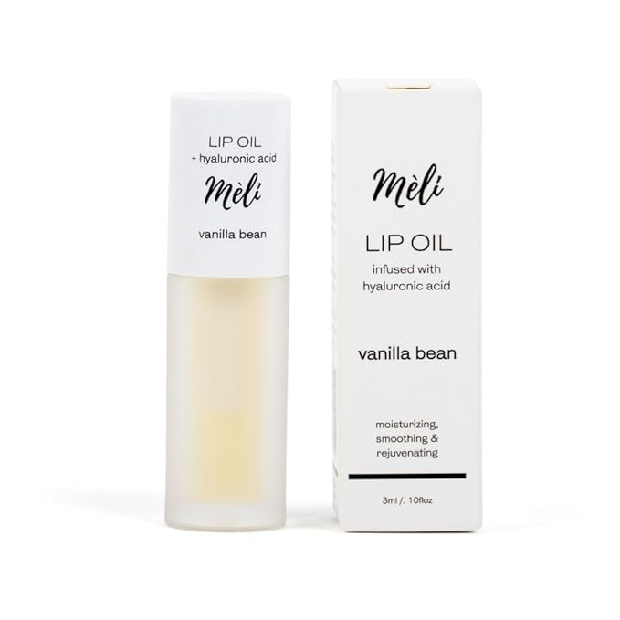 MÈLI Organic Lip Oil with Hyaluronic Acid | Clear Non-Sticky, Natural Lip Gloss, Moisturizing, Revitalizing and Rejuvenating (Vanilla Bean)
