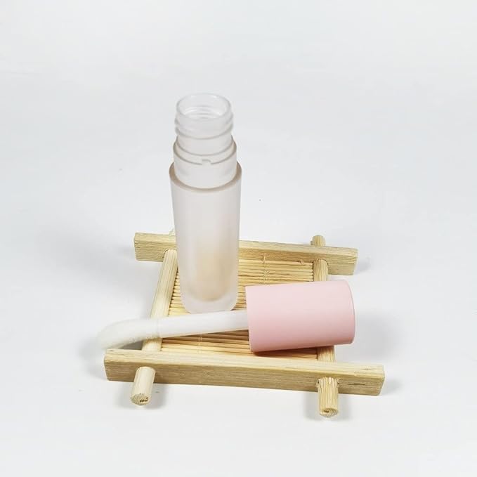 COSIDEA 24 pcs 5ml empty big brush lip gloss tube with stopper (Frosted bottle, Pink cap)