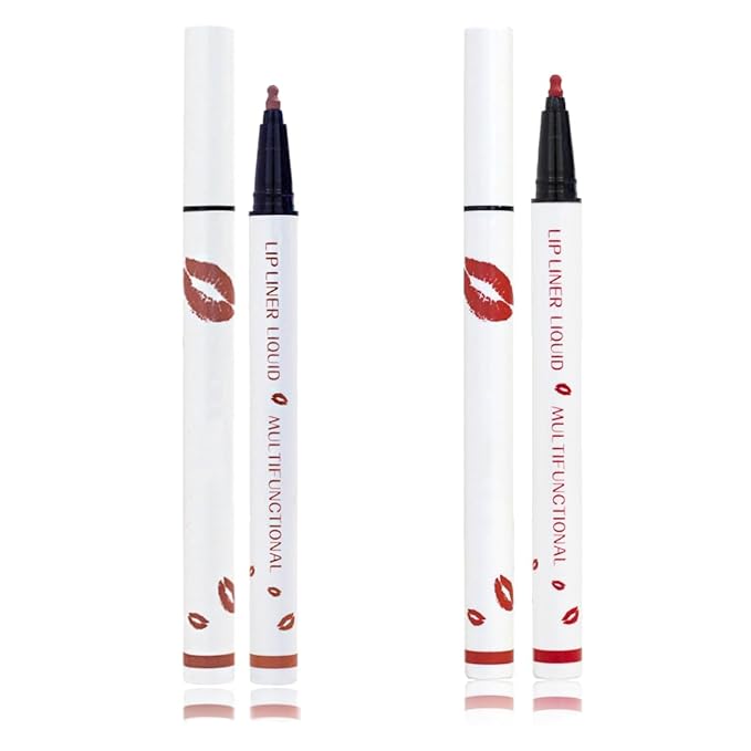 Longwear Liquid Lip Liner, Matte Lip Tint Stain Marker Pen, 2 in1 Liquid Lipstick & Lip Liner Pencil, Long Lasting Waterproof Lip gloss for Women, Fuller Lips Makeup (03+04)