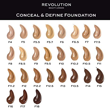 Makeup Revolution Conceal & Define Foundation, Cream Foundation Cruelty-Free, F8, 23ml