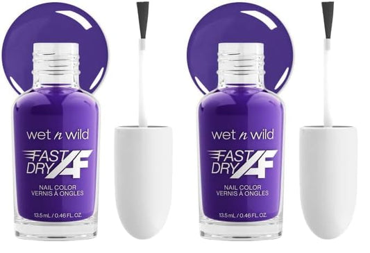wet n wild Fast Dry AF Nail Polish Color, Purple Married Into Royalty | Quick Drying - 40 Seconds | Long Lasting - 5 Days, Shine (Pack of 2)