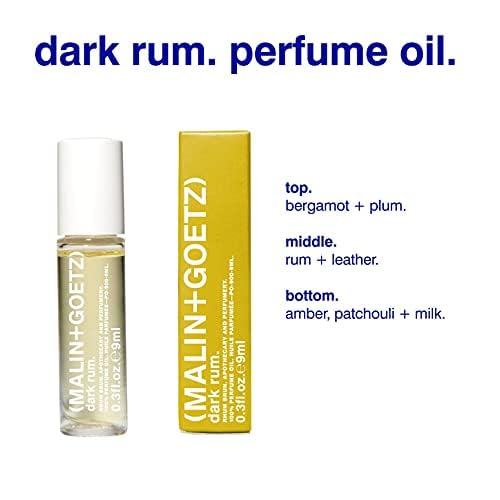 Malin + Goetz Dark Rum Perfume Oil, 0.3 Fl. Oz. - Men & Women Dark & Spicy Modern Scented Oil, Fragrance Oil, Roll On Mini Perfume Body Oil, Vegan & Cruelty-Free (Pack of 1)