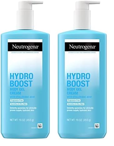 Neutrogena Hydro Boost Body Moisturizing Gel Cream with Hyaluronic Acid, Non-Greasy & Fast Absorbing, Lightweight Hydrating Body Lotion for Normal to Dry Skin, Fragrance-Free, 16 oz (Pack of 2)