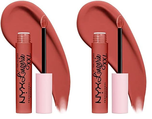 NYX PROFESSIONAL MAKEUP Lip Lingerie XXL Matte Liquid Lipstick - Peach Flirt (Orange Peach) (Pack of 2)