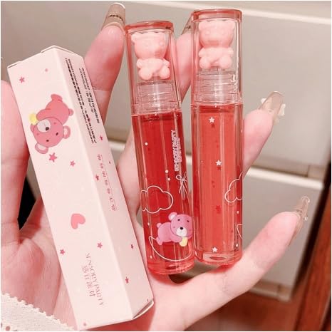 6 Colors Bear Lip Gloss Set, Lip Glaze Jelly Lipstick Liquid Lipstick Cute Bear Lipgloss Plumping Lip Tint Moisturizing Waterproof Long Lasting Cheek Cosmetic Beauty Makeup