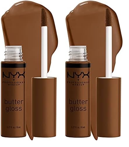 NYX PROFESSIONAL MAKEUP Butter Gloss Brown Sugar, Non-Sticky Lip Gloss - Caramelt (Medium Brown) (Pack of 2)