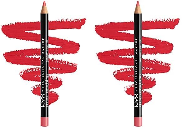 NYX PROFESSIONAL MAKEUP Slim Lip Pencil, Long-Lasting Creamy Lip Liner - Hot Red (Pack of 2)