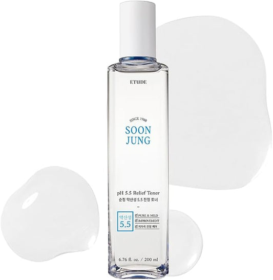 ETUDE Soonjung pH5.5 Relief Toner 200ml (New Version) | Skin Care Solution | Low PH Toner for Sensitive Skin | Non-Comedogenic, Hypoallergenic & Fragrance Free Moisturizer for Face