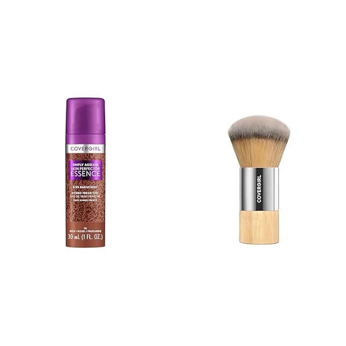 Covergirl Simply Ageless 70 Rich Foundation, Blending Brush - Skincare Makeup with Bakuchiol & Tranexamic Acid, Sheer Tint, 1oz