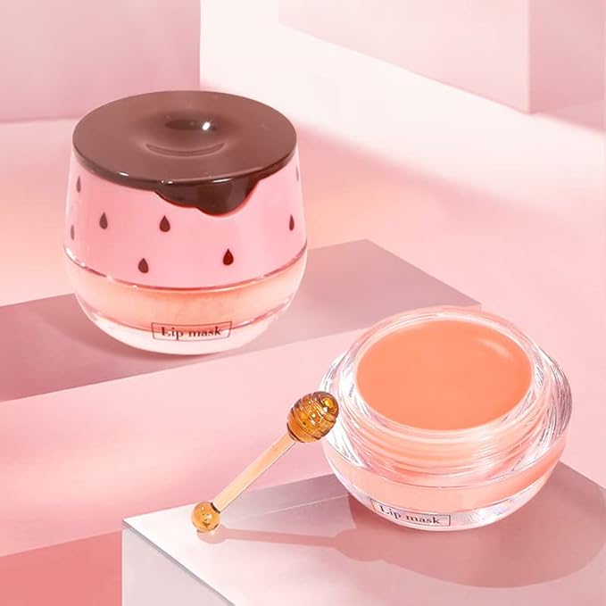 2PCS Strawberry Sleeping Lip Mask,Bee Lip Wrinkle