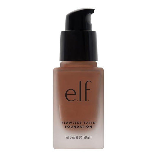 e.l.f. Flawless Satin Foundation, Lightweight & Medium Coverage, Semi-Matte Finish, Vegan & Cruelty-Free, Chocolate, 0.68 Fl Oz (20mL)