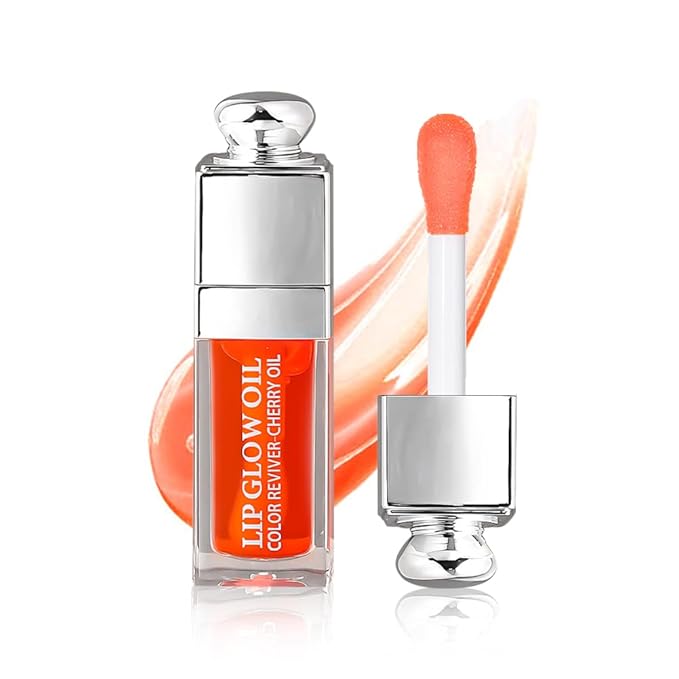 Hydrating Lip Glow Oil, Moisturizing Oil Gloss Transparent Toot Tinted Non-Sticky Nourishing Long Lasting Repairing Lightening Lines and Dry Lips Care Products (CORAL) 0.2 OZ