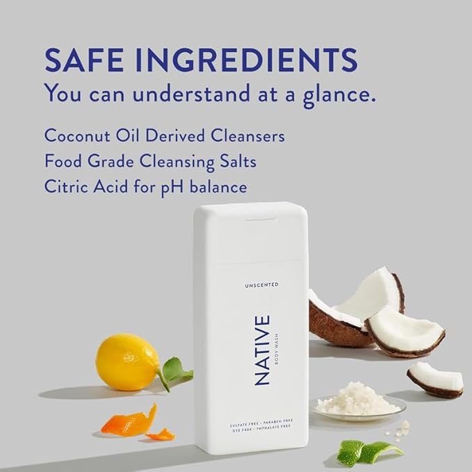 Native Body Wash for Men & Women, Seasonal | Sulfate, Paraben, and Dye Free, with Naturally Derived Clean Ingredients Leaving Skin Soft and Hydrating, Unscented 18 oz - 2 Pk
