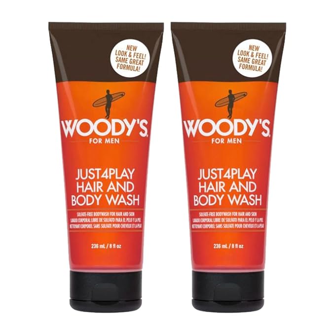 Woody's 2-in-1 Hair and Body Wash for Men - Sulfate-Free, Hydrating, Refreshing Scent, Daily Cleanser for Hair & Skin, 8 oz, 2-Pack