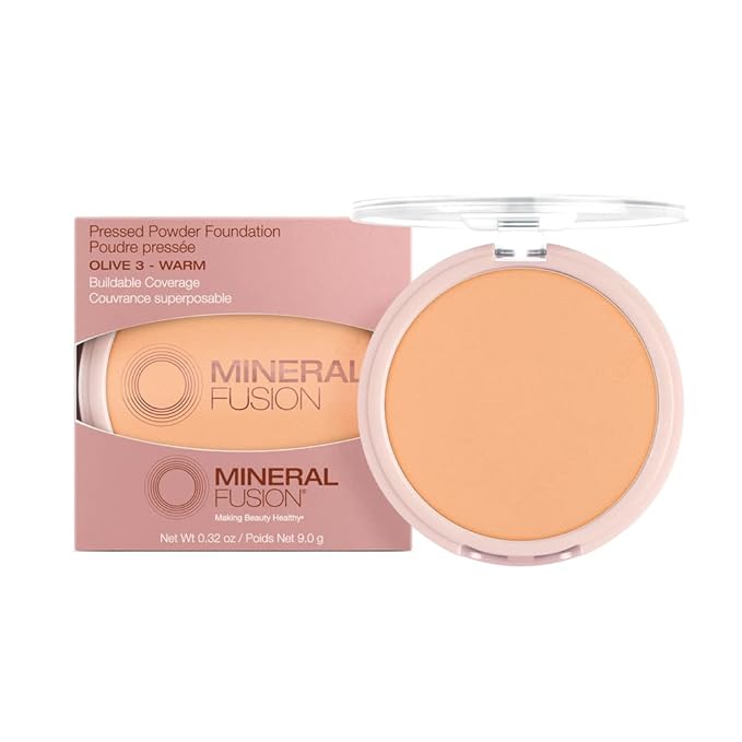 Mineral Fusion Pressed Powder Foundation, Olive 3 - Hypoallergenic, Cruelty-Free, 0.32 Oz