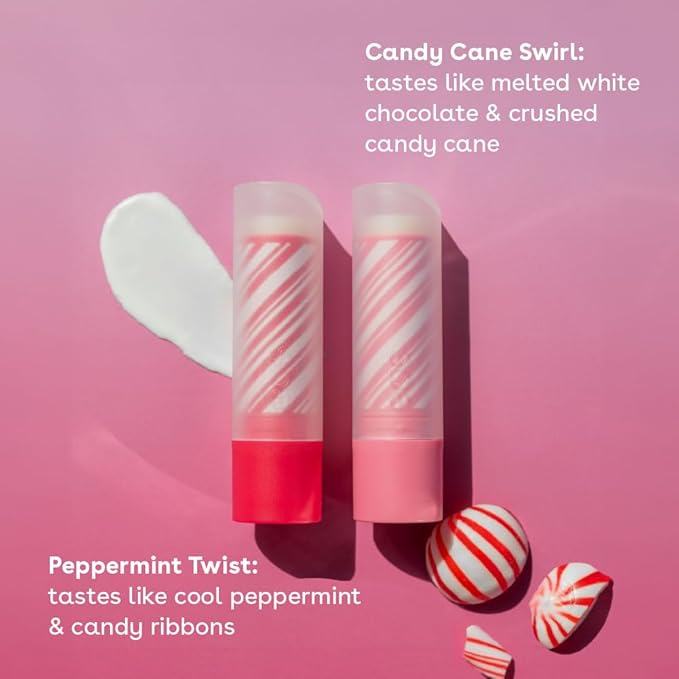 eos Holiday Lip Balm Sticks- Peppermint Twist & Candy Cane Swirl, Limited-Edition Skincare, Stocking Stuffers, 0.14 oz, 2-Pack