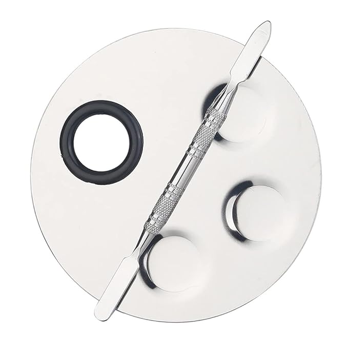 1 Set Round Stainless Steel 3-Well Cosmetic Makeup